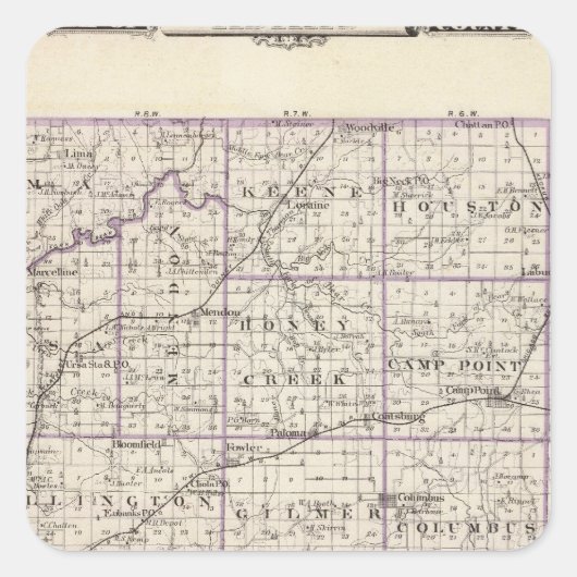 Karte von Adams County Quadratischer Aufkleber (Vorderseite)