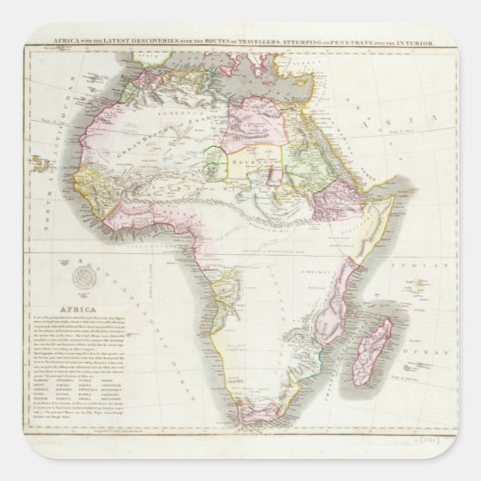 Karte von Afrika, 1821 Quadratischer Aufkleber (Vorderseite)