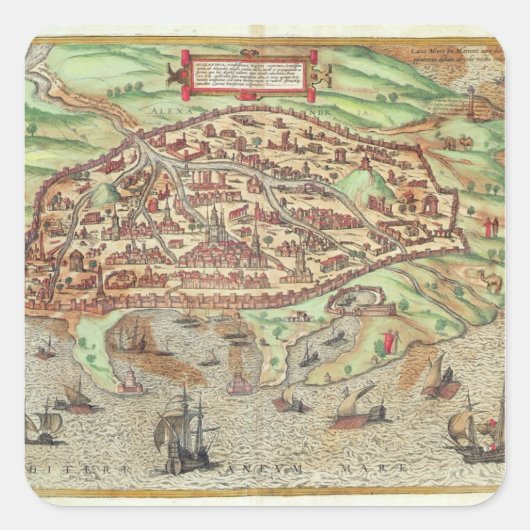 Karte von Alexandria Quadratischer Aufkleber (Vorderseite)