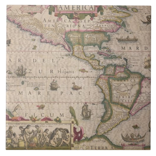 Karte von Amerika, vom Mercator "Atlas", Kneipe. Fliese (Vorderseite)