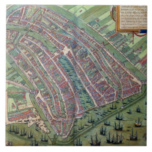 Karte von Amsterdam, von 'Civitates Orbis Terrarum Fliese