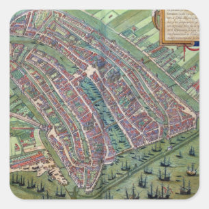 Karte von Amsterdam, von 'Civitates Orbis Terrarum Quadratischer Aufkleber