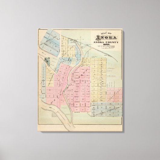 Karte von Anoka, Landkreis Anoka, Minnesota Leinwanddruck (Vorderseite)