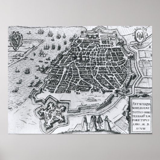 Karte von Antwerpen, 1598 Poster (Vorne)