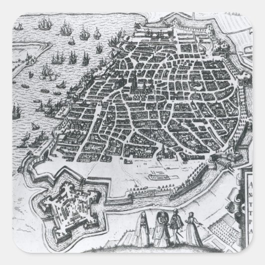Karte von Antwerpen, 1598 Quadratischer Aufkleber (Vorderseite)