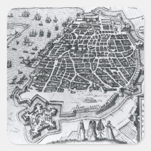 Karte von Antwerpen, 1598 Quadratischer Aufkleber
