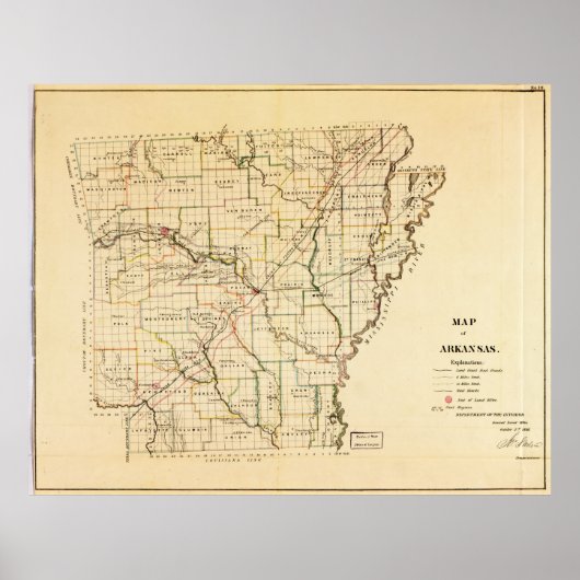 Karte von Arkansas (1866) Poster (Vorne)