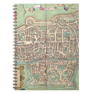 Karte von Augsburg, von "Civitates Orbis Terrarum" Notizblock