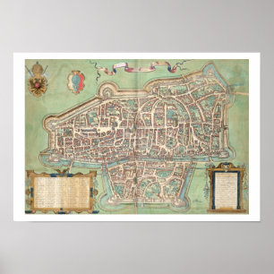 Karte von Augsburg, von 'Civitates Orbis Terrarum' Poster