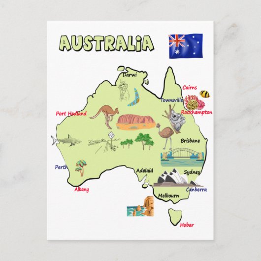 Karte von Australien mit wichtigen Städten (Vorderseite)