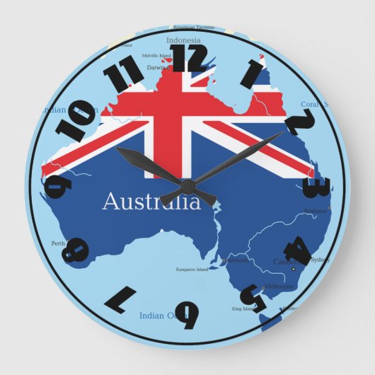 Karte von Australien-Uhr Große Wanduhr (Vorderseite)