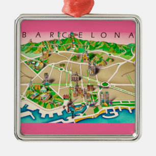 Karte von Barcelona Spanien Ornament Aus Metall