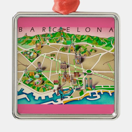 Karte von Barcelona Spanien Ornament Aus Metall (Vorne)