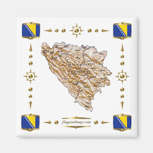 Karte von Bosnien und Herzegowina und Flaggen Magnet