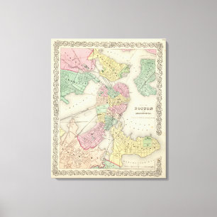 Karte von Boston und von angrenzenden Städten Leinwanddruck