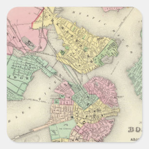 Karte von Boston und von angrenzenden Städten Quadratischer Aufkleber