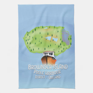 Karte von Brownsea Island, Poole, Dorset, England. Geschirrtuch