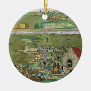 Karte von Cadiz, von "Civitates Orbis Terrarum" Keramik Ornament