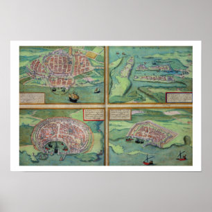 Karte von Calais, Malta, Rhodos und Famagusta Poster