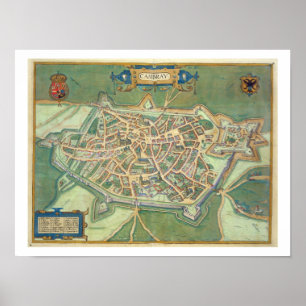 Karte von Cambrai, von "Civitates Orbis Terrarum" Poster