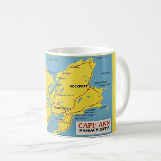 Karte von Cape Ann Massachusetts Kaffeetasse (VorderseiteRechts)