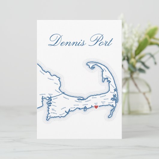 Karte von Cape Cod Dennis Port Hochzeitstisch Name (Stehend Vorderseite)