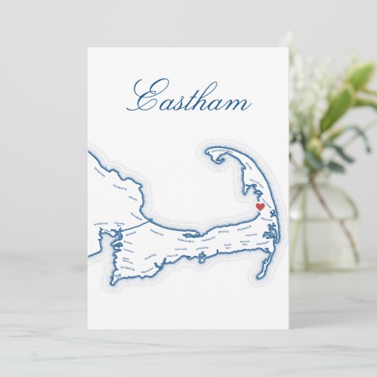 Karte von Cape Cod Eastham für Hochzeitstisch Name (Stehend Vorderseite)