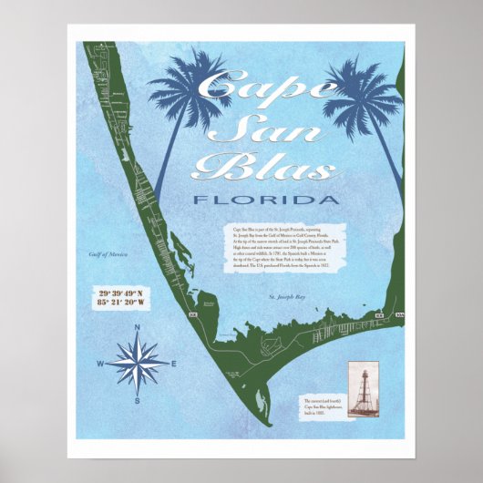 Karte von Cape San Blas Florida Poster (Vorne)