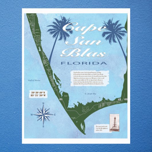 Karte von Cape San Blas Florida Poster