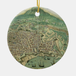 Karte von Catania, von "Civitates Orbis Terrarum" Keramik Ornament