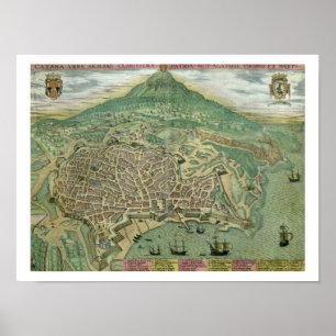 Karte von Catania, von "Civitates Orbis Terrarum"  Poster
