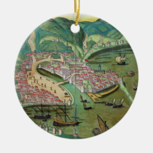 Karte von Chios, von "Civitates Orbis Terrarum" Keramikornament