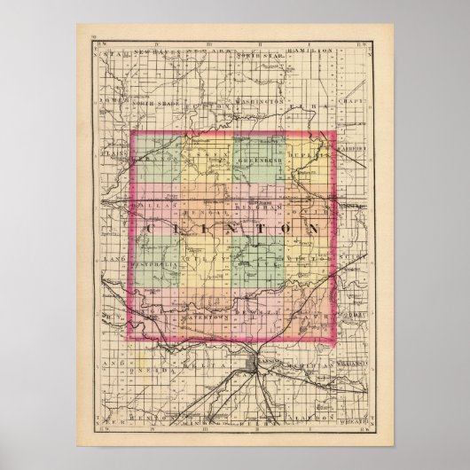 Karte von Clinton Landkreis, Michigan Poster (Vorne)