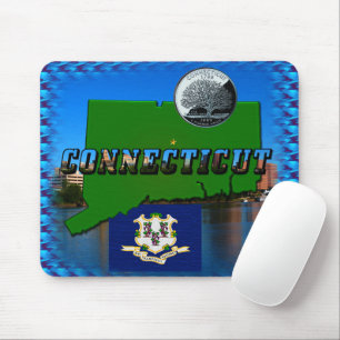 Karte von Connecticut, Text, Faux Quarter, Flaggen Mousepad