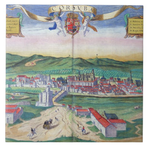 Karte von Cordoba, von "Civitates Orbis Terrarum" Fliese