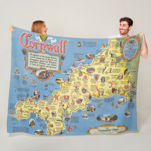 Karte von Cornwall, England Fleecedecke