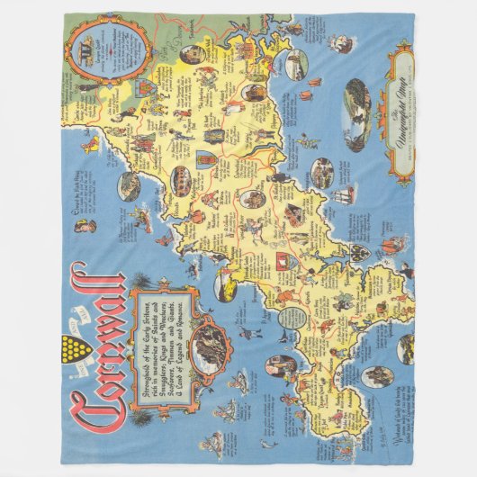 Karte von Cornwall, England Fleecedecke (Vorderseite)