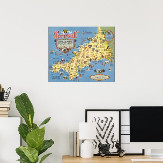 Karte von Cornwall, England Poster (Heimbüro)
