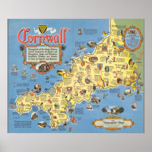 Karte von Cornwall, England Poster