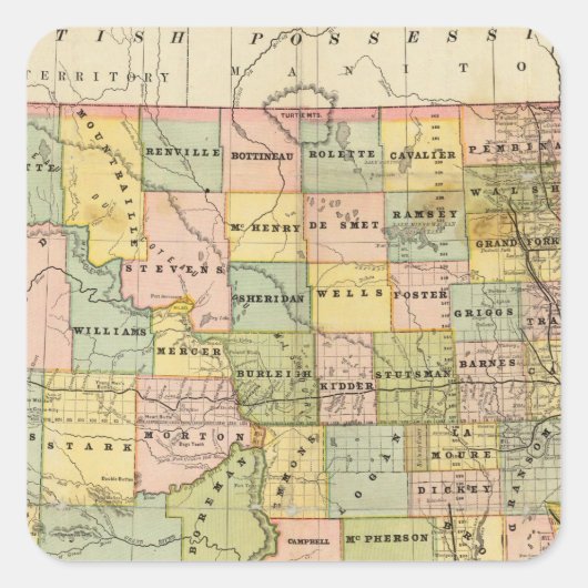 Karte von Dakota Quadratischer Aufkleber (Vorderseite)