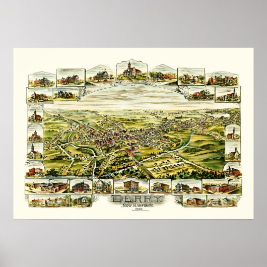 Karte von Derry, New Hampshire von 1898 Poster (Vorne)