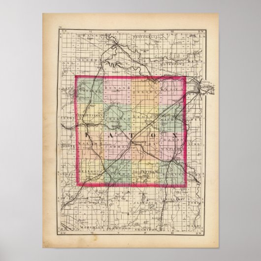 Karte von Eaton Landkreis, Michigan Poster (Vorne)