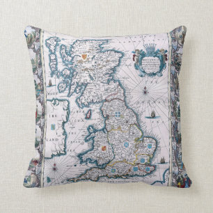 Karte von England aus dem 17. Jahrhundert Kissen