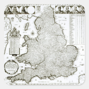 Karte von England und Wales, 1644 Quadratischer Aufkleber