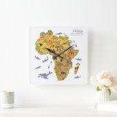Karte von Flora u. von Fauna Afrikas | Quadratische Wanduhr (Zuhause)