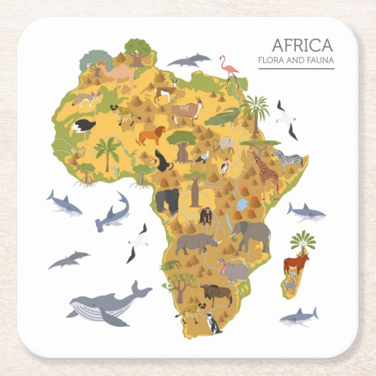 Karte von Flora u. von Fauna Afrikas | Rechteckiger Pappuntersetzer (Vorderseite)