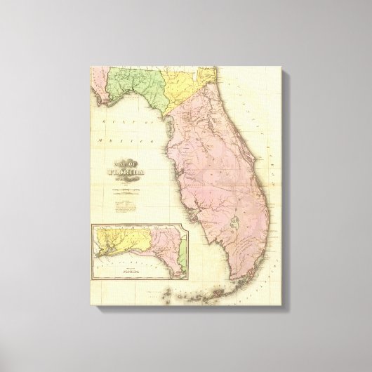 Karte von Florida 2 Leinwanddruck (Vorderseite)