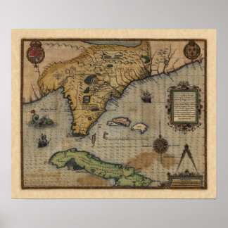 Karte von Florida und der Karibik (1588) Poster