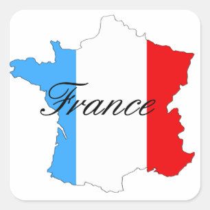 Karte von Frankreich in rotem weißem und blau Quadratischer Aufkleber