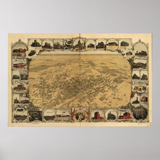 Karte von Fresno, Vogelperspektive, 1901 Poster (Vorne)